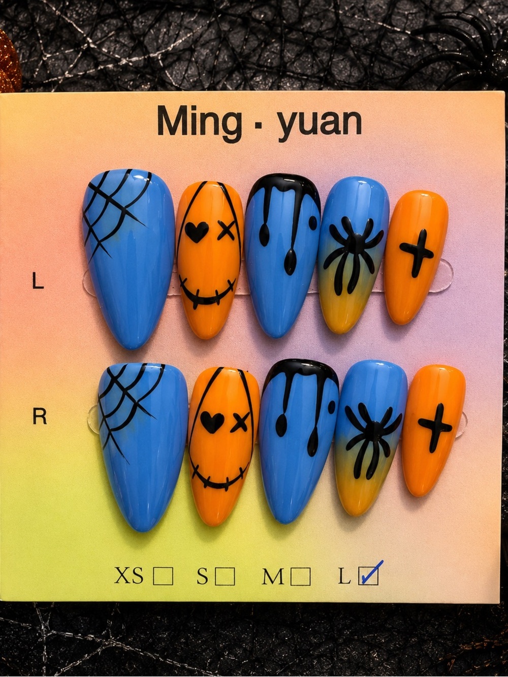 🎃 Halloween Spider Web Press-On Nails – Size Large 🕷️